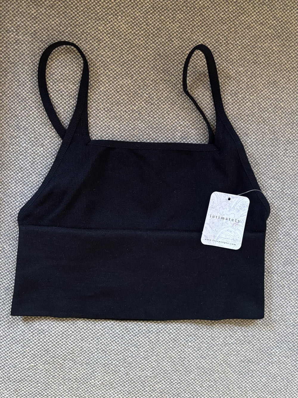 Free People Black Ribbed Square-Neck Cropped Camisole NWT XS/S